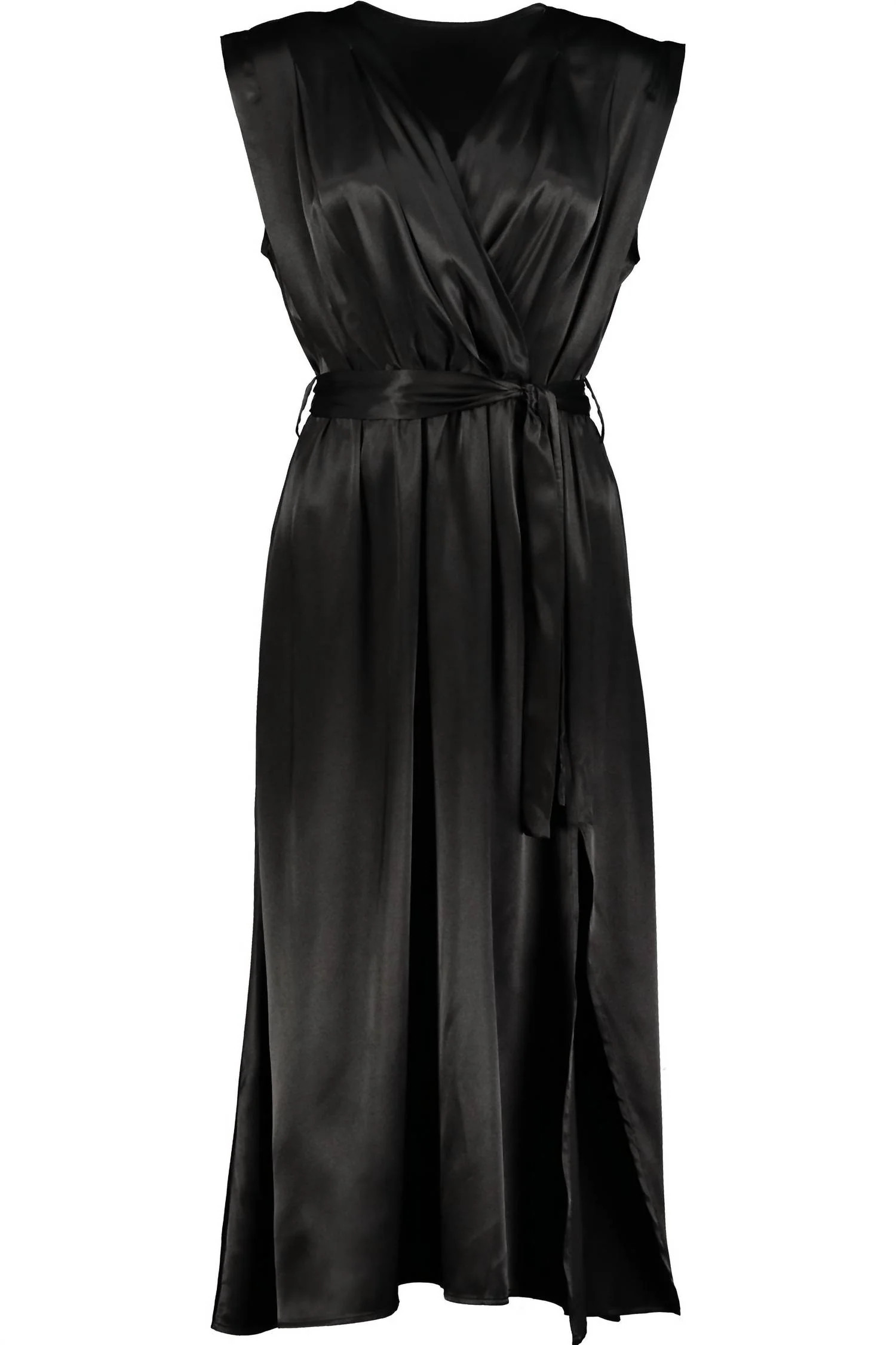 Aeries Satin Wrap Dress In Black | Shop Simon