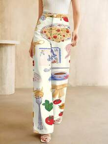 Italian Food Theme Women's 3D All Over Print Faux Jeans Buon Appetito Pasta Tomatoes Basil Garlic... | SHEIN