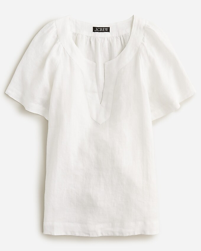 Flutter-sleeve linen V-neck top | J. Crew US