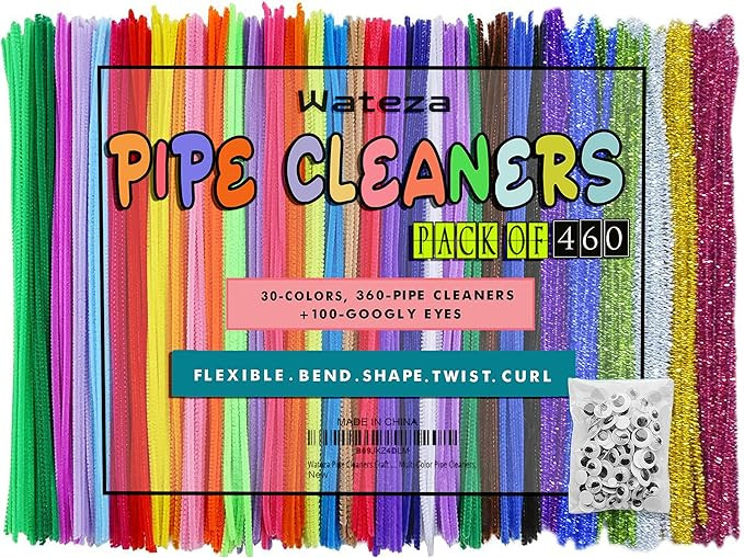 Wateza [460 Pcs]- 360 Pipe Cleaners+100 Googly Eyes - Vibrant Assorted 30 Colors of Craft Chenill... | Amazon (US)