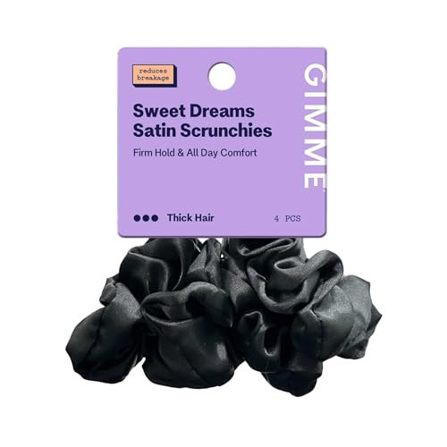 Gimme Beauty Large Satin Hair Scrunchies - Soft, No-Breakage Bands - Perfect for Thick Hair & Bedtime Wear - Firm Hold & Gentle, Crease-Free Accessories for Women - Black, 4 Pack | Amazon (US)