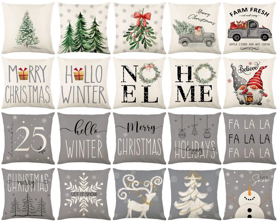 Gray Christmas Phrases Pillow Cover, Farmhouse Throw Pillowcase 16x16,18x18, 20x20, 24x24,cotton ... | Etsy (US)