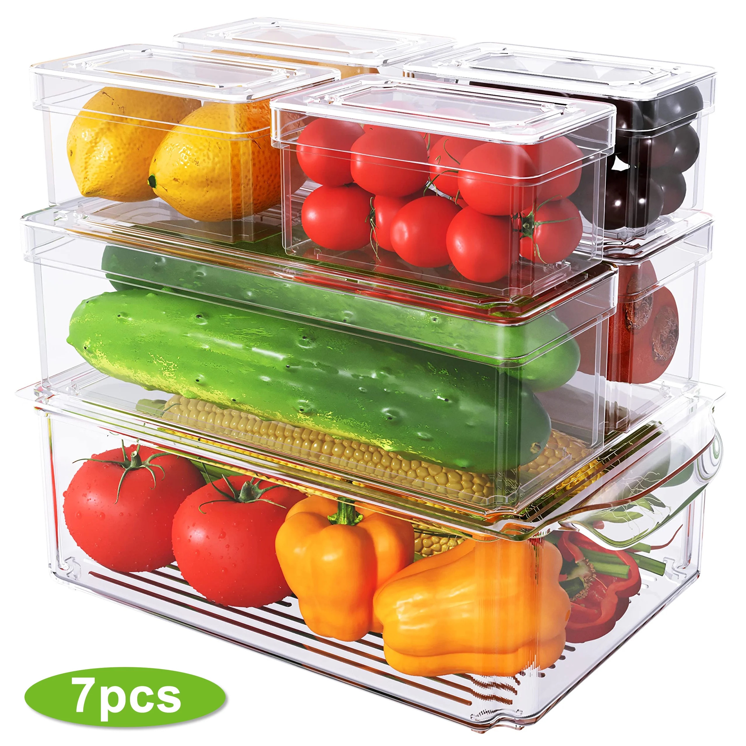 LeaderPro 7 Pcs Refrigerator Organizer Bins with Lids Stackable Fridge Storage Set | Walmart (US)