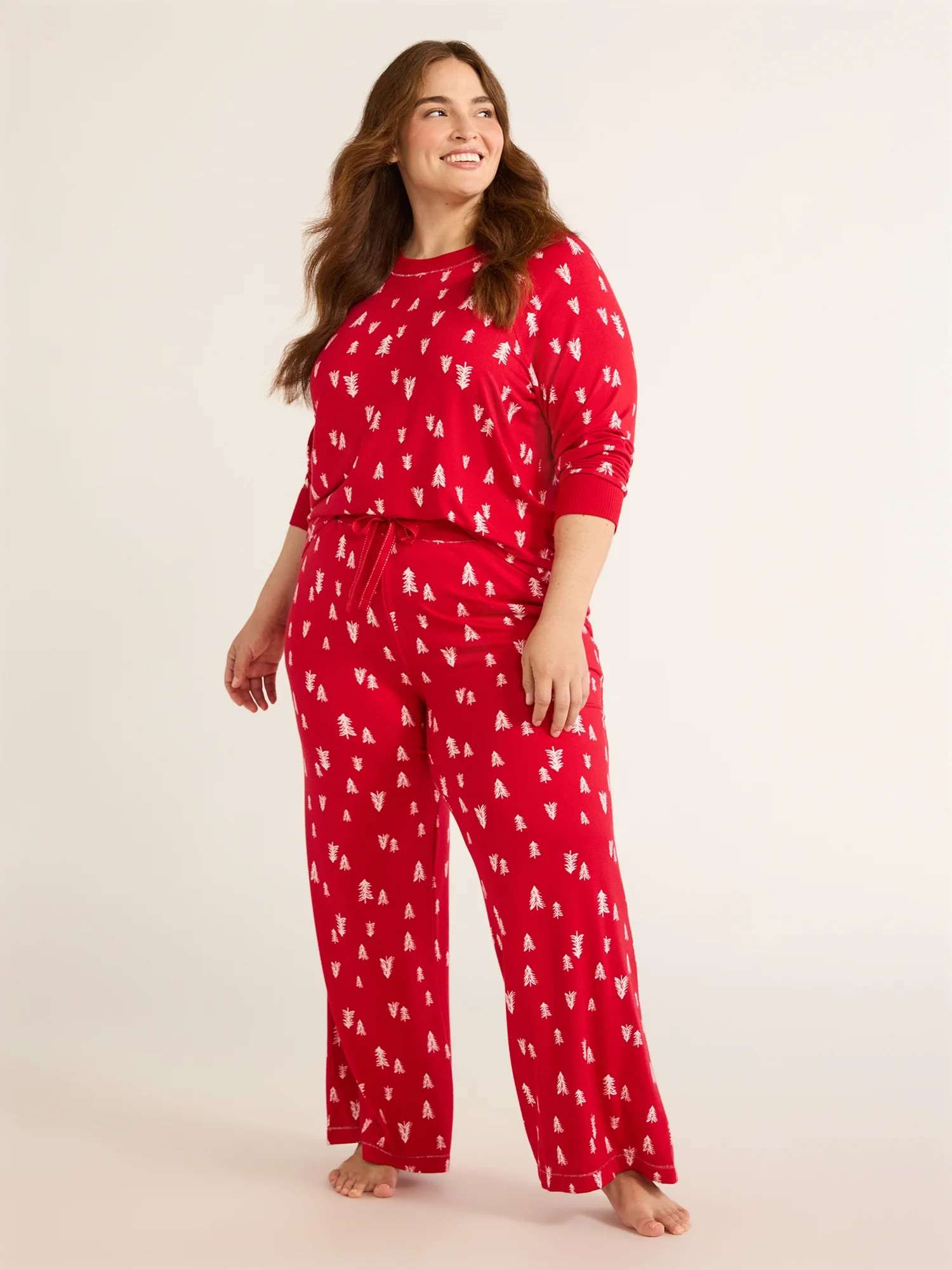 Joyspun Women's Hacci Knit Tree Print Sleep Pants, 30.5” Inseam, Sizes XS-3X | Walmart (US)