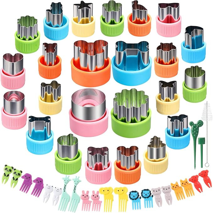 24 pcs Vegetable Cutter Shapes Sets Cookie Cutters Fruit Stamps Mold with 20 pcs Food Picks and F... | Amazon (US)