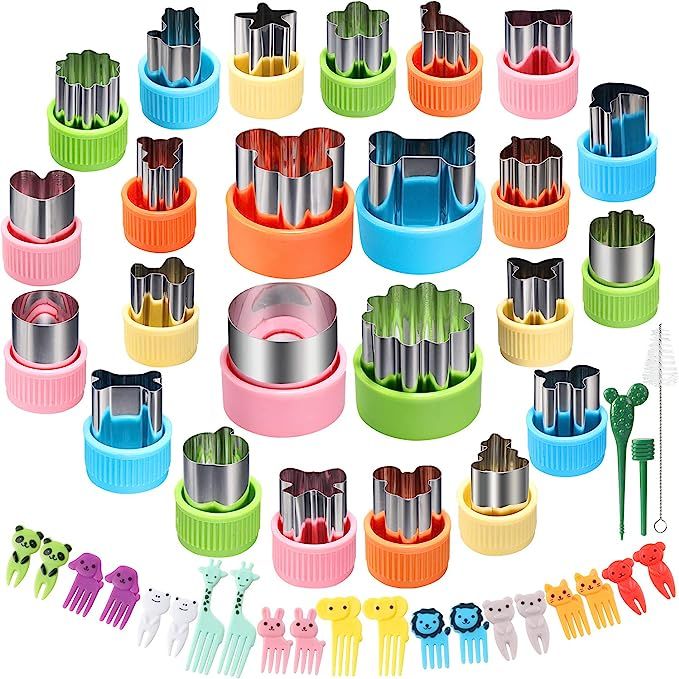 24 pcs Vegetable Cutter Shapes Sets Cookie Cutters Fruit Stamps Mold with 20 pcs Food Picks and F... | Amazon (US)