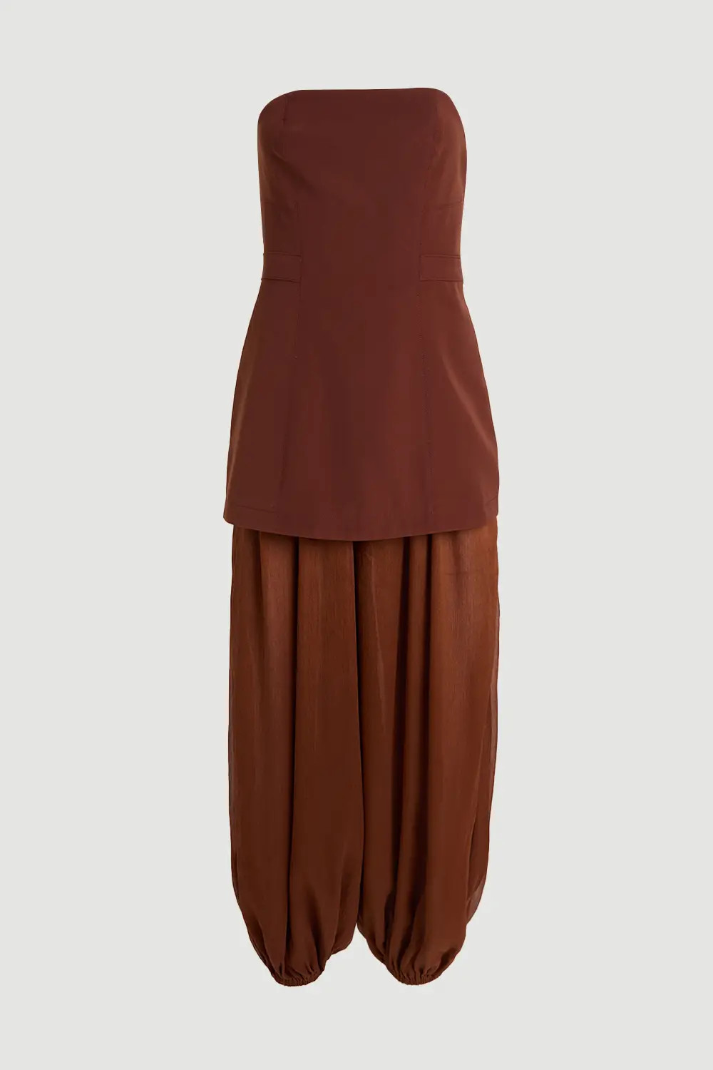 Chocolate Crepe Sheer Mix Woven Jumpsuit | Karen Millen | Karen Millen