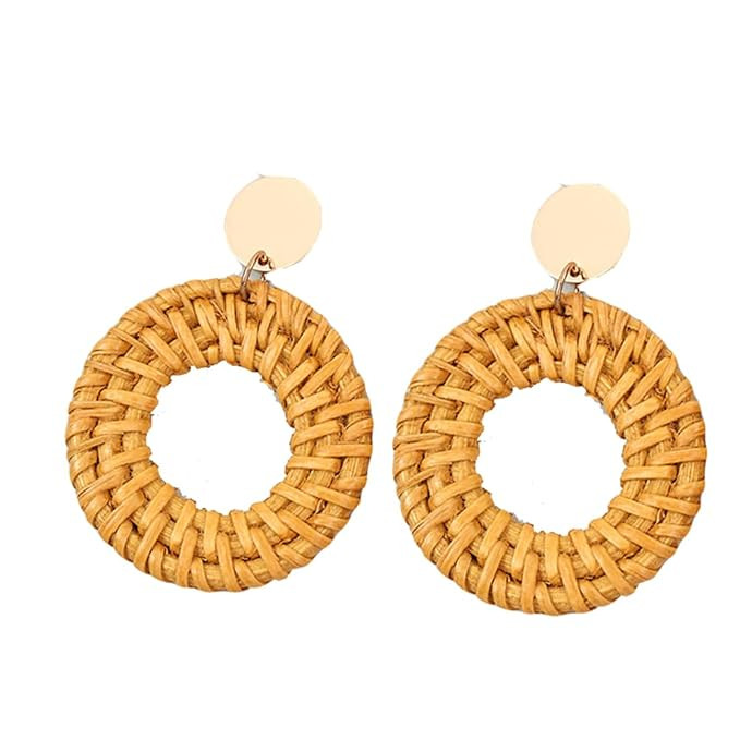 Rattan Woven Earrings Raffia Round Geometric Circle Earrings Handmade Wicker Braided Straw Drop D... | Amazon (US)