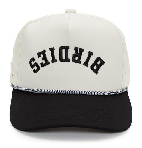 Funky Junque Trendy Rope Golf Cap with Upside-Down Sayings - Lightweight Performance Golf Hats Snapback, Funny Hats for Men, Breathable Everyday Style - Birdies (Upside Down) - Black/Beige | Amazon (US)