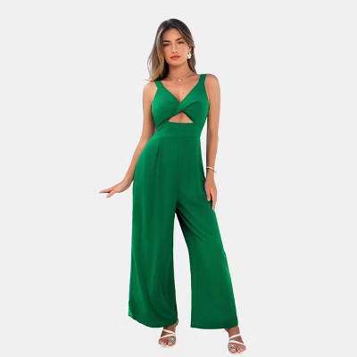 Women's Chic Green Cross-Front Wide-Leg Jumpsuit - Cupshe-M-Green | Target