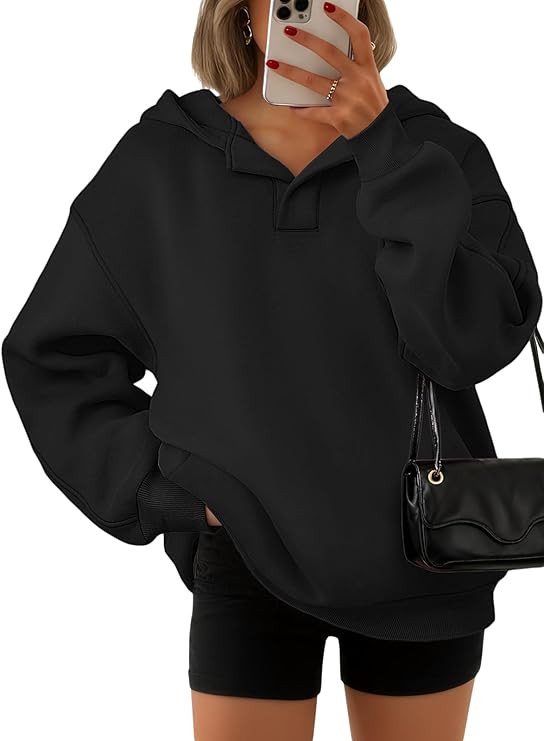 ATHMILE Womens Oversized Hoodies V Neck Sweatshirts Y2K Clothes Long Sleeve Pullover Fall Winter ... | Amazon (US)