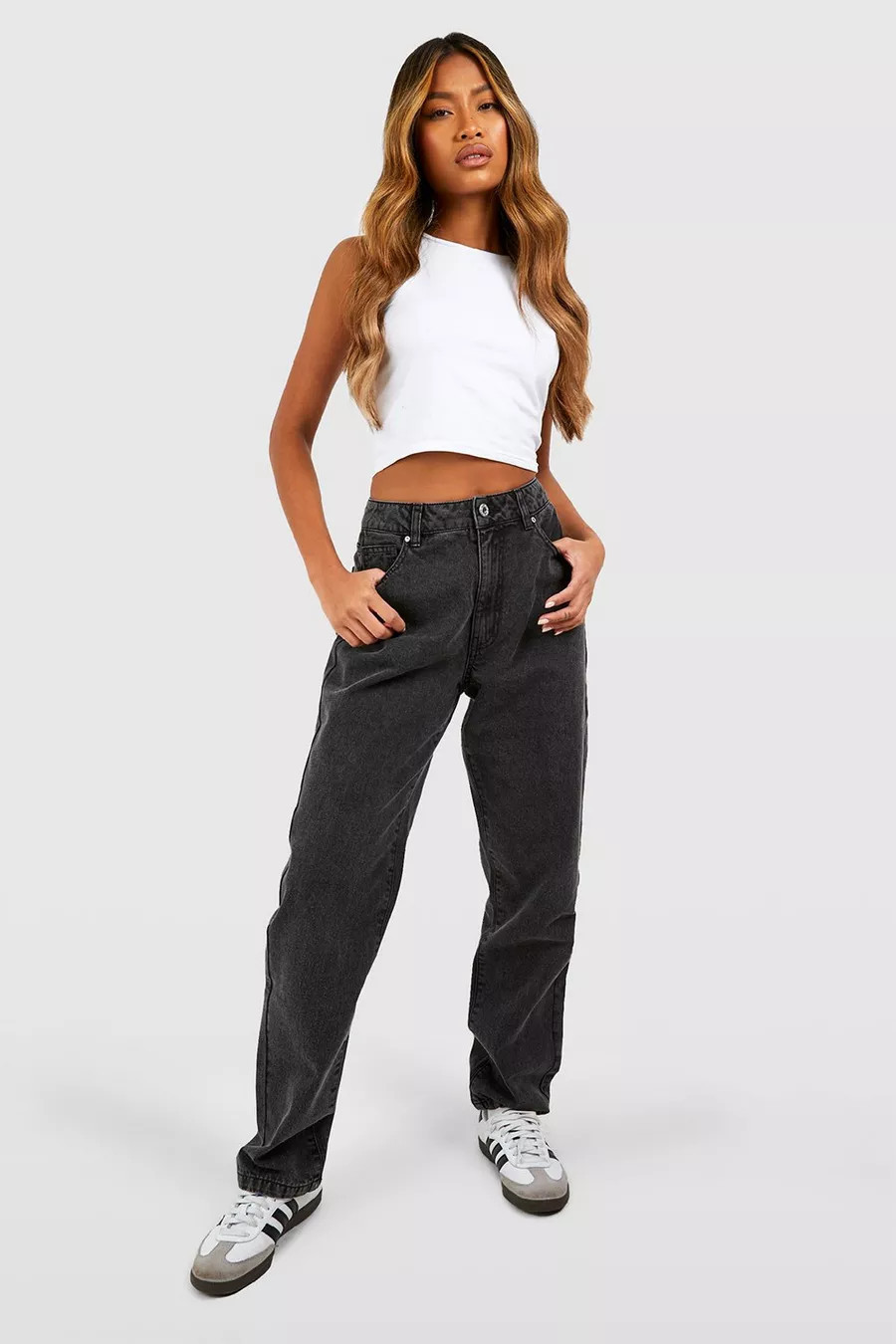 Basics High Waisted Straight Leg Jeans | Boohoo.com (UK & IE)