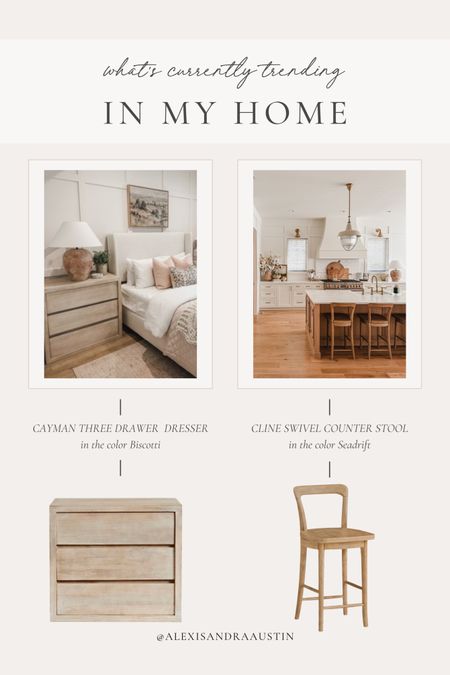 Trending now in my home - Pottery Barn’s Cline Swivel Stool and Cayman Dresser! Perfect to elevate your space for the summer featuring neutral wood tones

Trending furniture, home finds, Pottery Barn style, kitchen refresh, bedroom refresh, neutral wood tones, light and bright, neutral aesthetic, three drawer dresser, swivel stool, summer style, shop the look!

#LTKSeasonal #LTKStyleTip #LTKHome