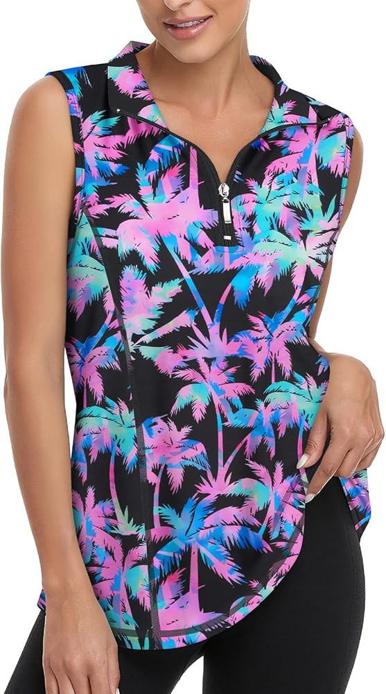 Viracy Women's Zip Up Golf Workout Tank Tops Sleeveless Quick Dry Athletic Polo Shirts | Amazon (US)