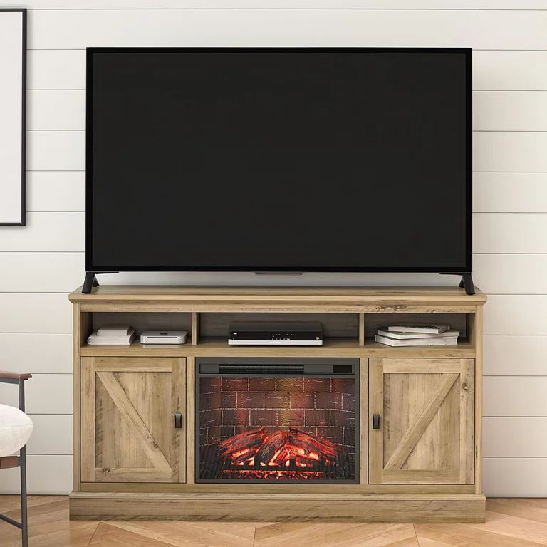 Ameriwood Home Ashton Lane Electric Fireplace TV Stand for TVs up to 65", Rustic Oak | Walmart (US)