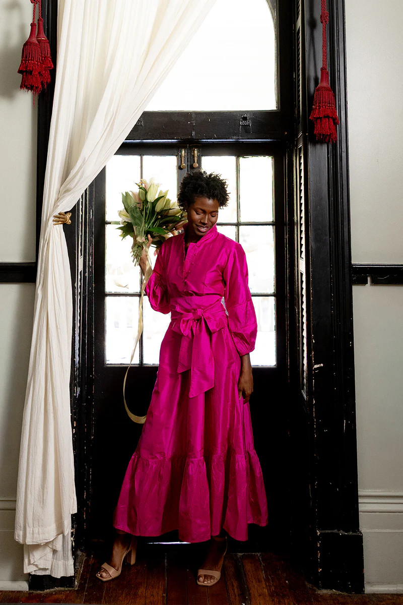 SUE SARTOR Flounce Maxi | Fuchsia Silk Taffeta | SUE SARTOR