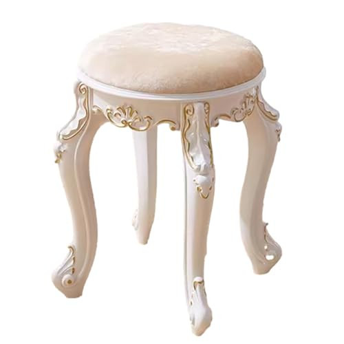 Lebolna Vintage Vanity Stool Vanity Chair,Round & Rectangular Makeup Stool,Cute Ottomans Bench Seat Bathroom Vanity Stool,Victorian Style,Sitting Height 17 Inch(Round, Golden Velvet) | Amazon (US)