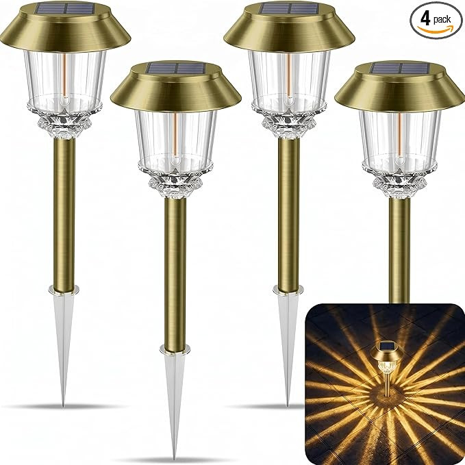 XMCOSY+ Solar Pathway Lights Outdoor - 4 Pack Auto On/Off 10-40 LM Dimmable Waterproof Outdoor So... | Amazon (US)