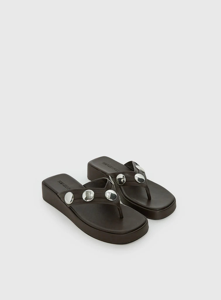 Paislee Stud Detail Sandals Brown | Princess Polly US