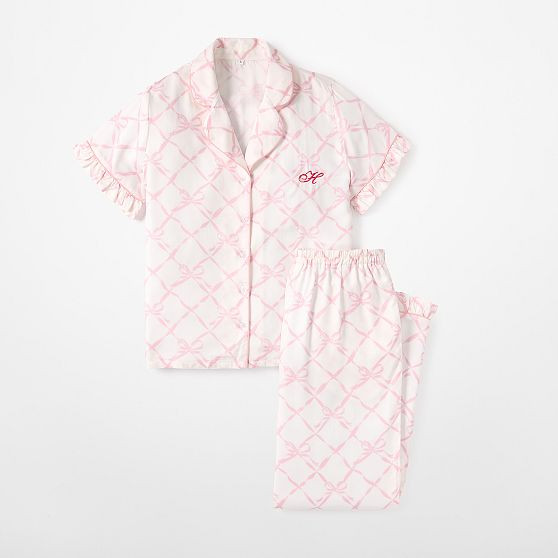 Ruffle Sateen Short Sleeve Long Pajamas | Mark and Graham