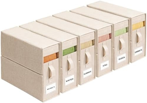 Sheet Organizers and Storage for Linen Closet, 6Pack Beige | 1200D Linen-Type Cloth, Fits King an... | Amazon (US)