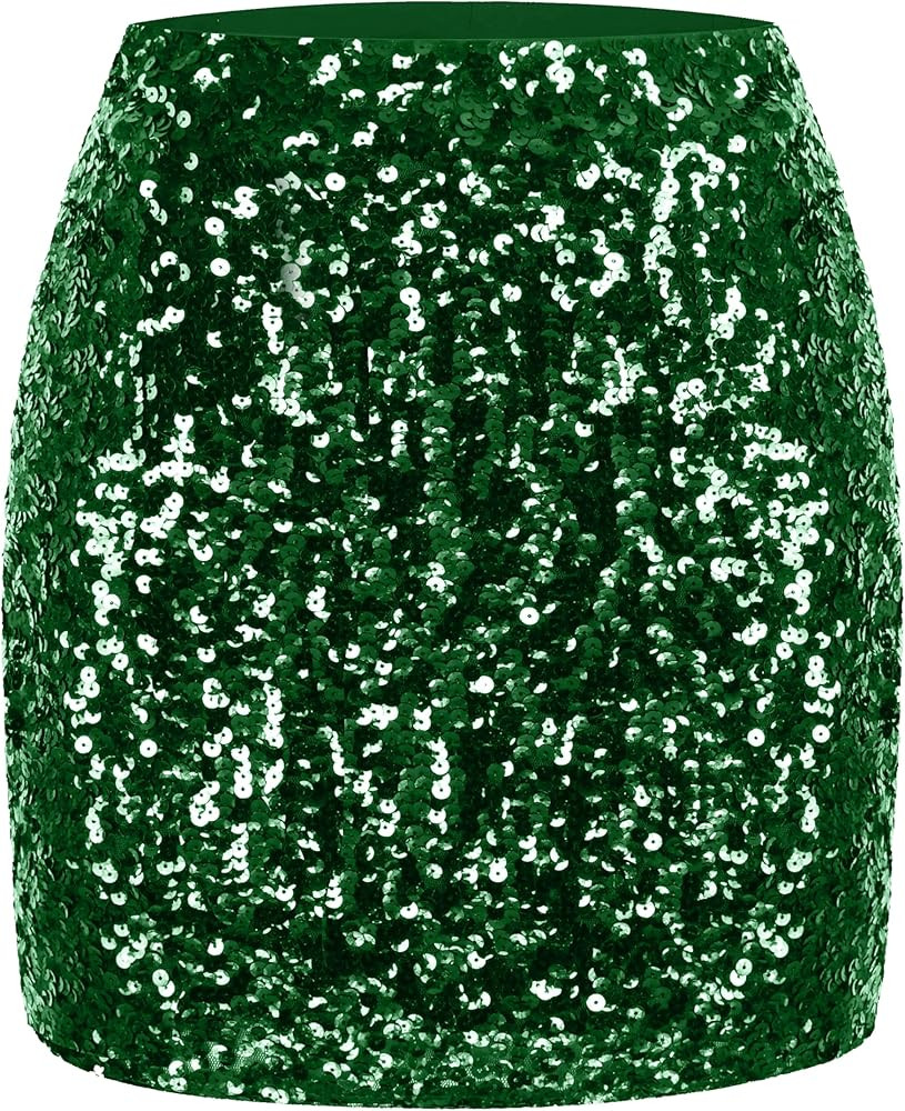 MANER Women's Sequin Skirt Sparkle Stretchy Bodycon Mini Skirts Night Out Party | Amazon (US)