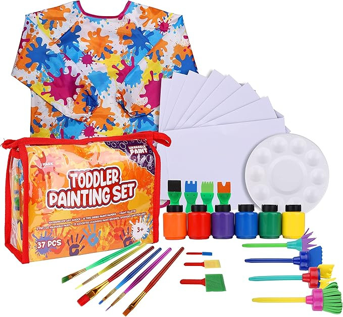 J MARK Toddler Painting Set – 38-Piece Set with Art Smock, 6 Washable Tempera Paints, Painting ... | Amazon (US)