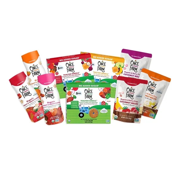Once Upon a Farm Organic Baby & Toddler Snack Sampler, Puffs, Coconut Melts, Tractor Wheels, Made... | Walmart (US)