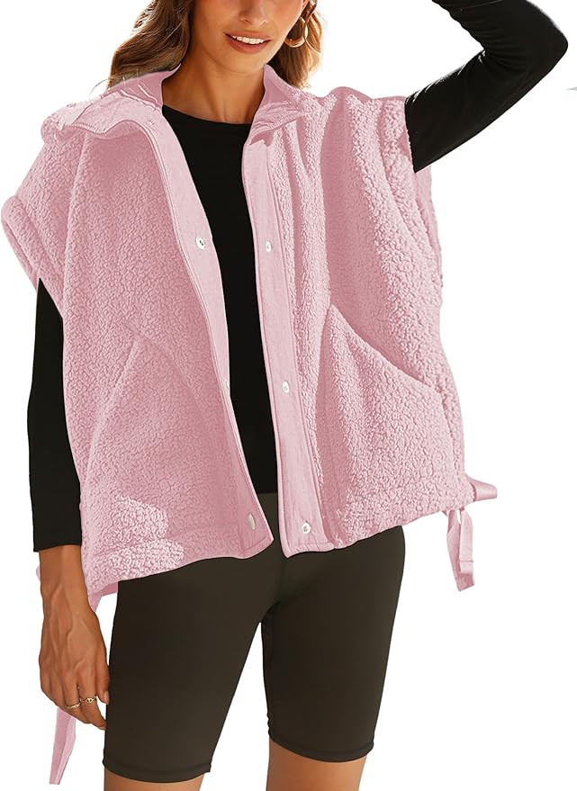 Sherpa Jacket for Women Casual Fleece Vest Oversized Sleeveless Outwear Warm Button Down Gilet wi... | Amazon (US)