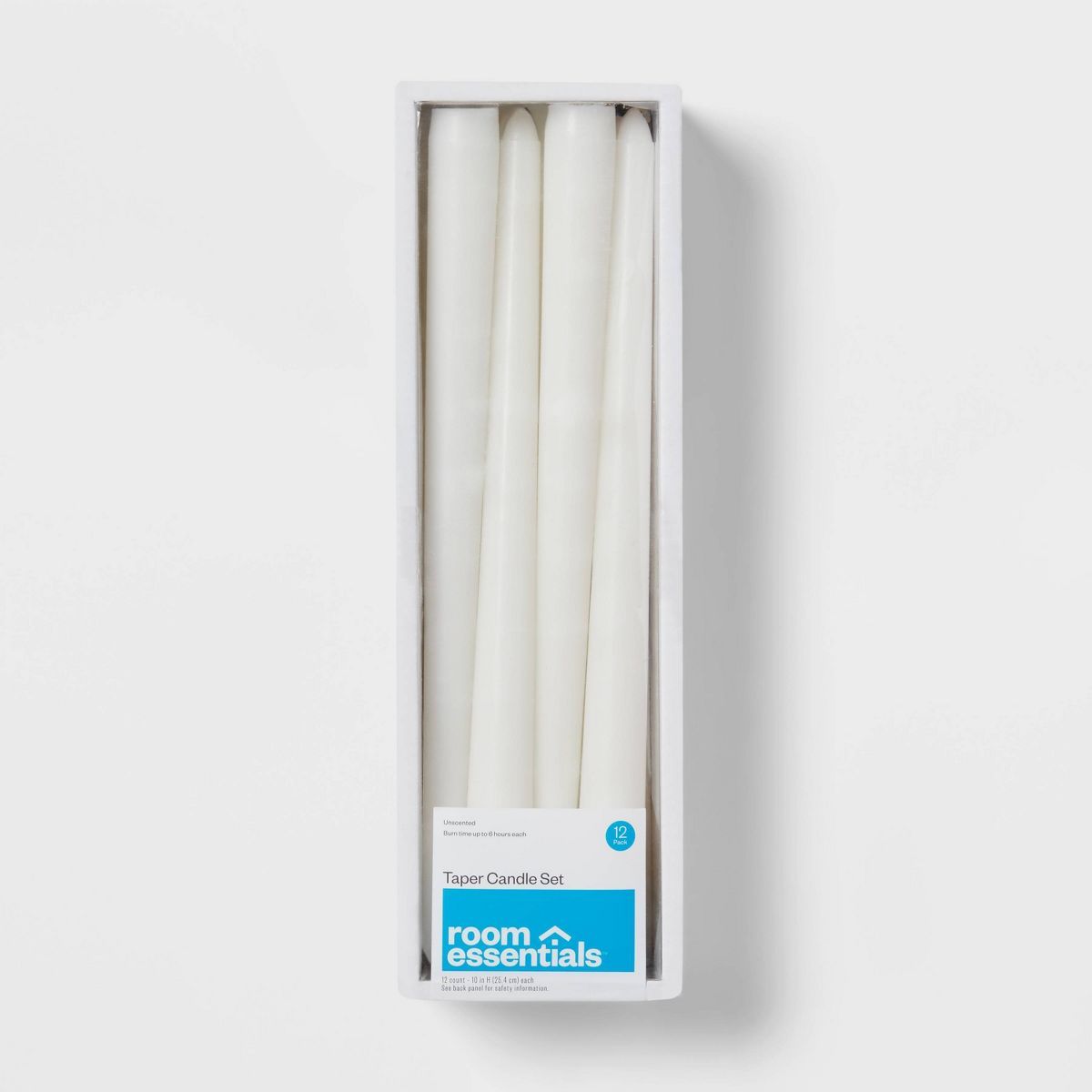 12pk Unscented Taper Candles White - Room Essentials™: Paraffin Wax, 10.6" Long, 6hr Burn Time,... | Target