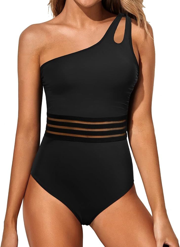 Holipick One Shoulder One Piece Swimsuit for Women Tummy Control Bathing Suits Modest Full Covera... | Amazon (US)