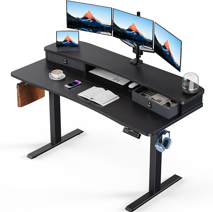 HUANUO 55″ x 26″ Electric Standing Desk with 2 Drawers, C-Clamp Mount Compatible, Height Adju... | Amazon (US)