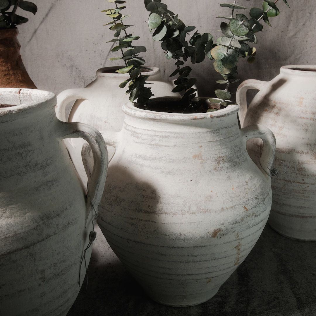 Turkish Terracotta Olive Pot With Handle White-washed Olive Pots Vintage Vase, Vessel, Jar, Urn, ... | Etsy (US)