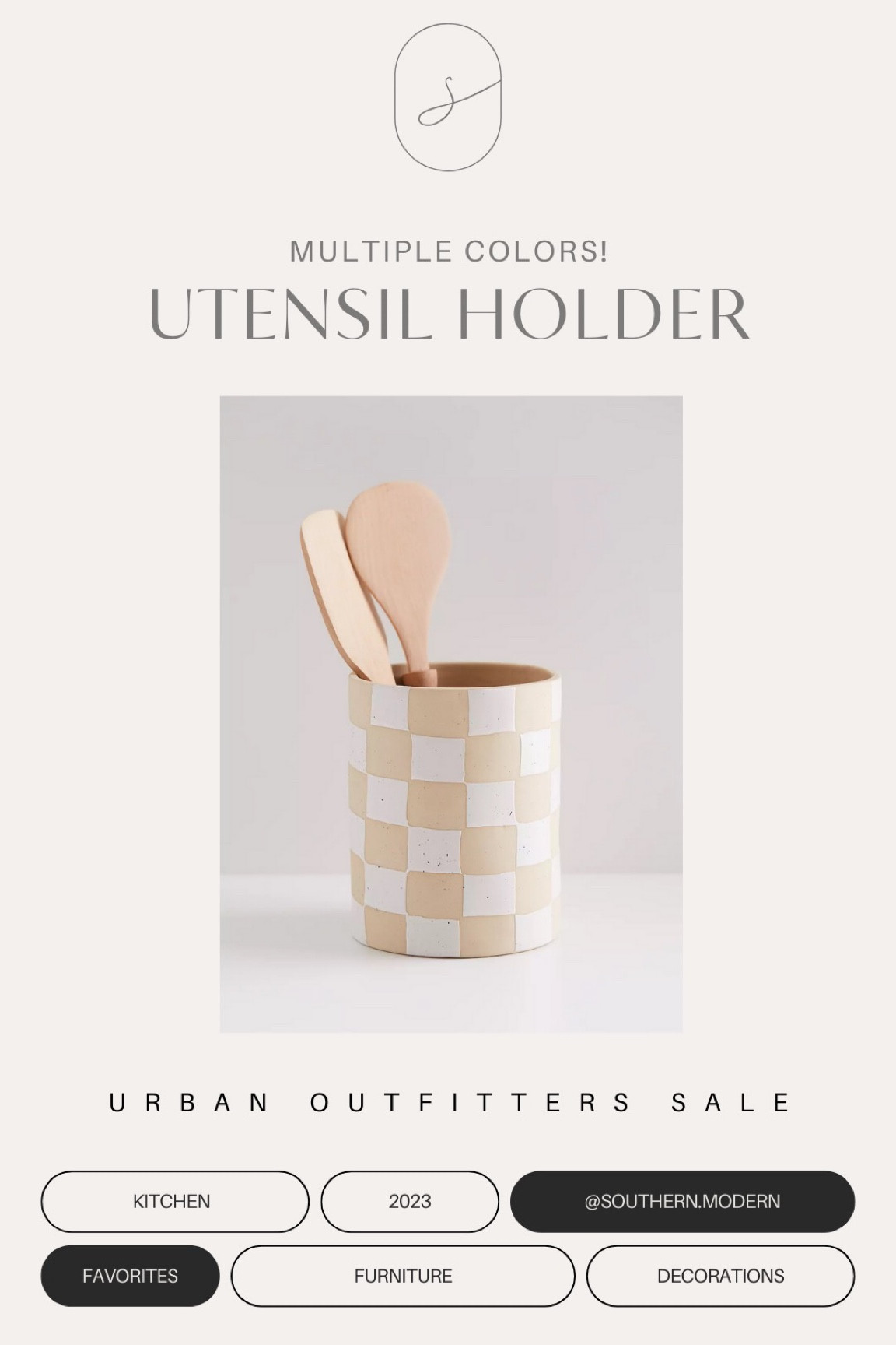 This check taupe and white utensil holder is part of urban outfitters #LTKsale making it under $30! Multiple colors available.

#LTKSale #LTKfindsunder50 #LTKsalealert