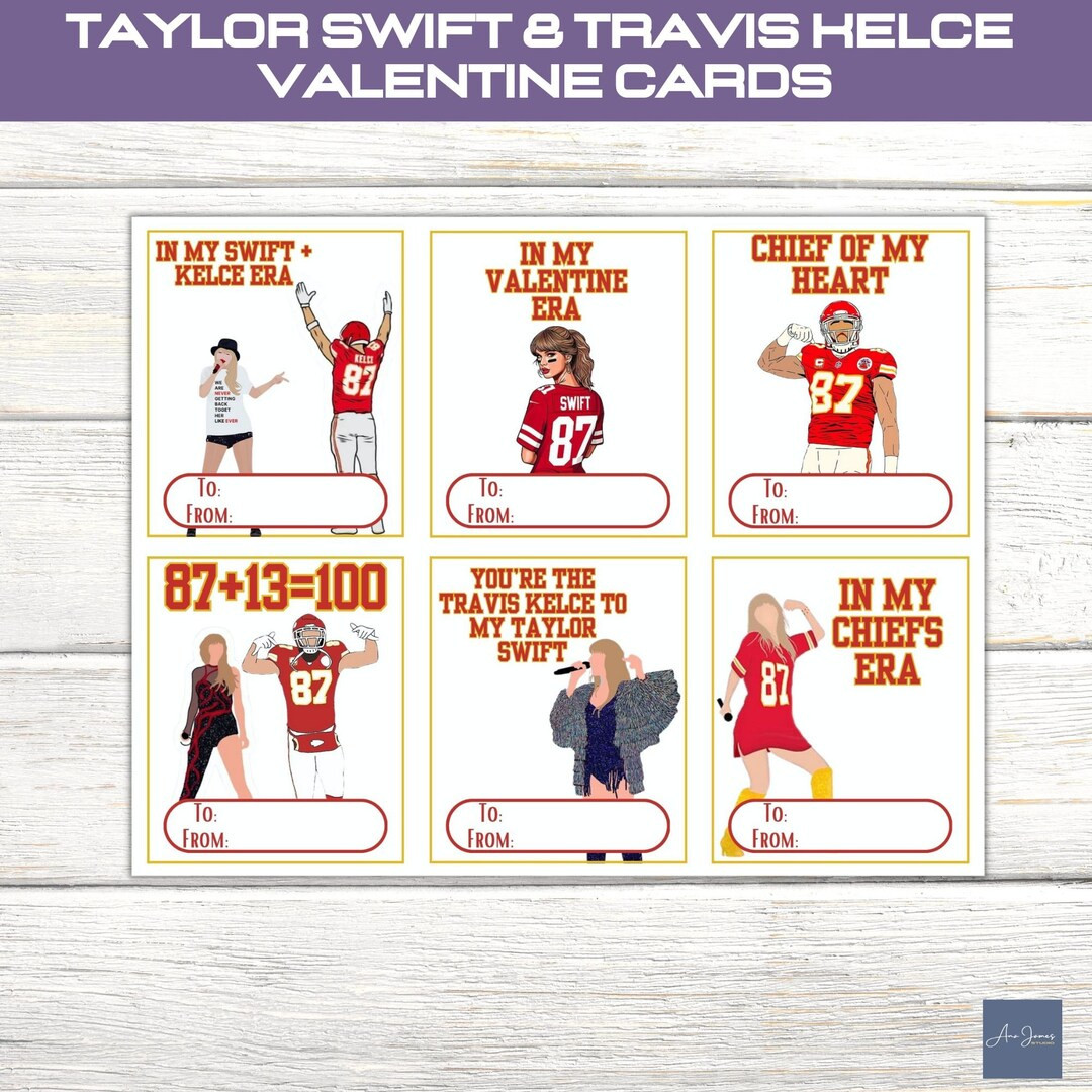 Taylor Swift Travis Kelce Instant Download Printable Valentines Day Cards, Kids Valentine Card, E... | Etsy (US)