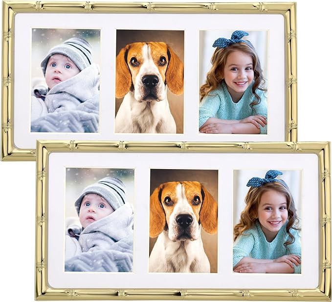 5x7'' Bamboo Detail Designs Gold Metal Picture Frame 2pack, Elegant Narrow Plated Photo Frames 5x... | Amazon (US)