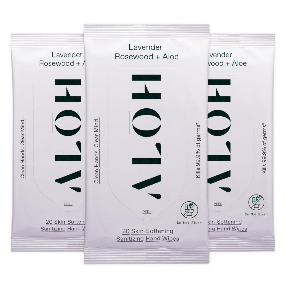 ALŌH Lavender Rosewood + Aloe Sanitizing Hand Wipes - Clean Hands, Clear Mind - On The Go Hand S... | Amazon (US)