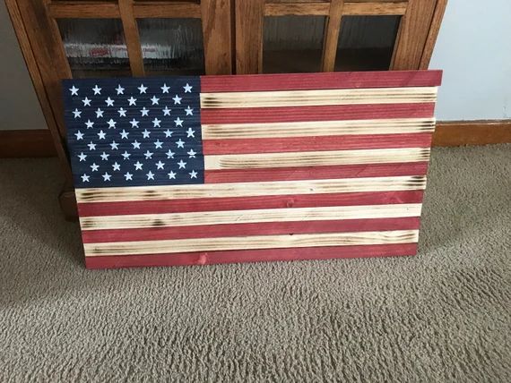 Rustic hand carved Wooden Flag | Etsy (US)