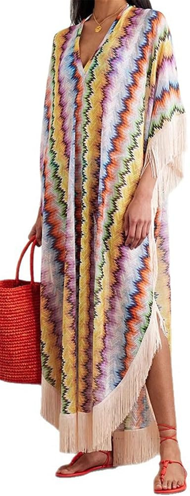 Recious Womens Sexy Batwing Sleeve Deep V Neck Printed Knitted Bodycon Tassel Party Clubwear Cove... | Amazon (US)