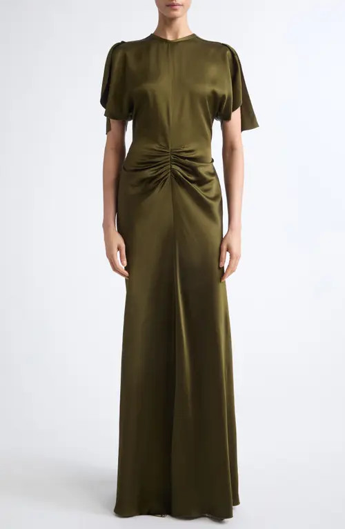 Victoria Beckham Isabella Short Sleeve Column Gown in Marsh Green at Nordstrom, Size 12 | Nordstrom