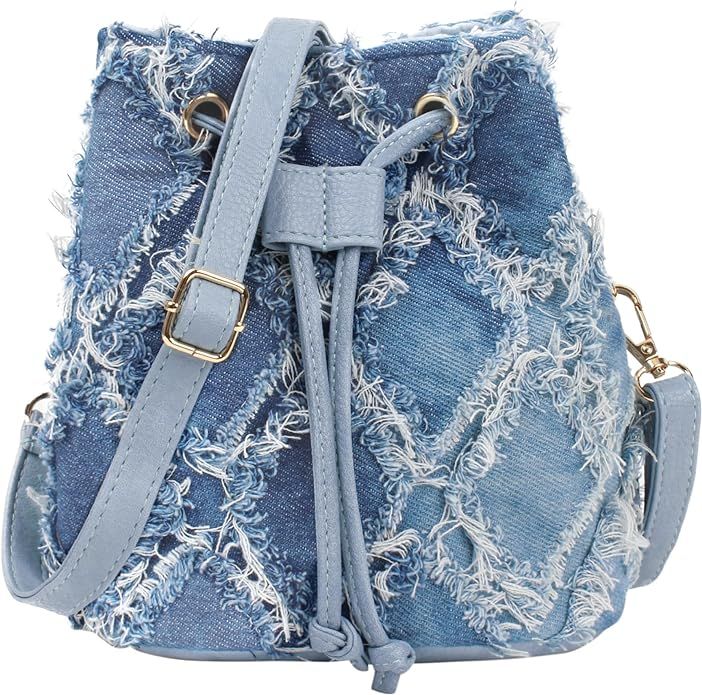 Hyuyikuwol Women Denim Mini Bucket Shoulder Crossbody Bag Drawstring Quilted Distressed Tassel Ba... | Amazon (US)