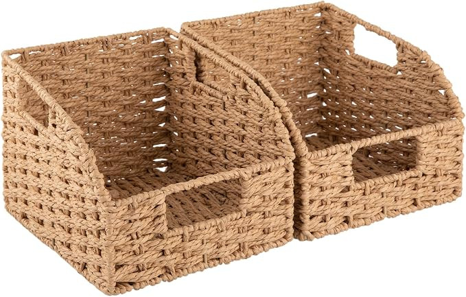 OIAHOMY Pantry Baskets for Organizing, Paper Rope Baskets with Built-in Handles, Wicker Storage B... | Amazon (US)