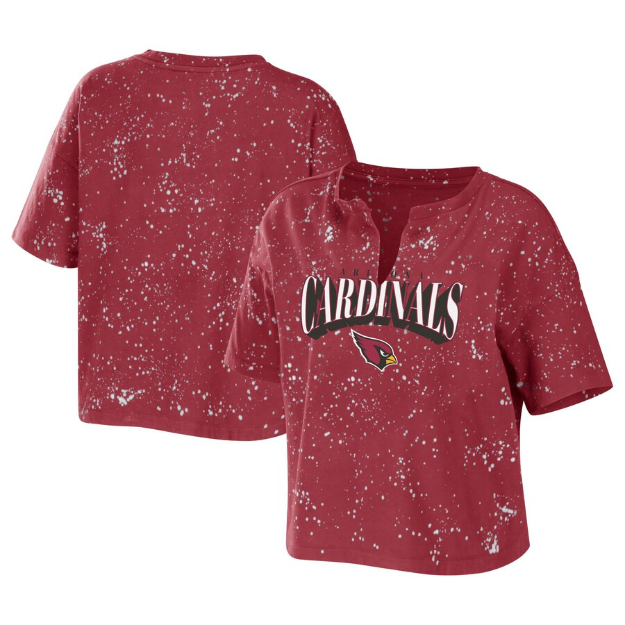 Arizona Cardinals WEAR by Erin Andrews Women's Bleach Wash Splatter Notch Neck Cropped T-Shirt - ... | Fanatics