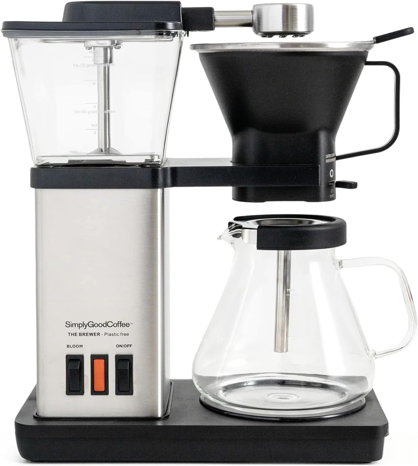 SimplyGoodCoffee THE BREWER - Plastic-Free. Coffee Maker/Coffee Machine. 8 Cup Automatic Drip Pour Over Coffee Brewer. Brewer Free of Plastic, Gold Cup Standard. Black/Stainless Steel | Amazon (US)