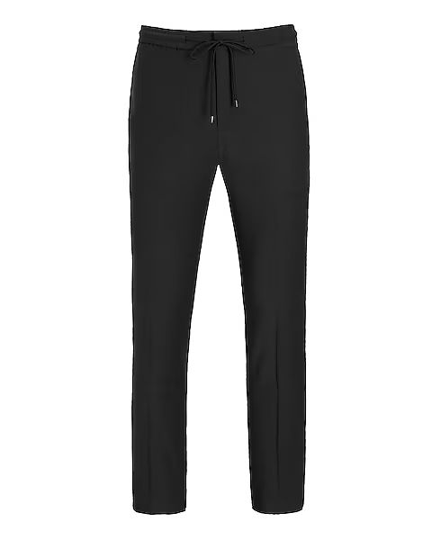 Extra Slim Solid Black Wool-blend Drawstring Modern Tech Dress Pant | Express