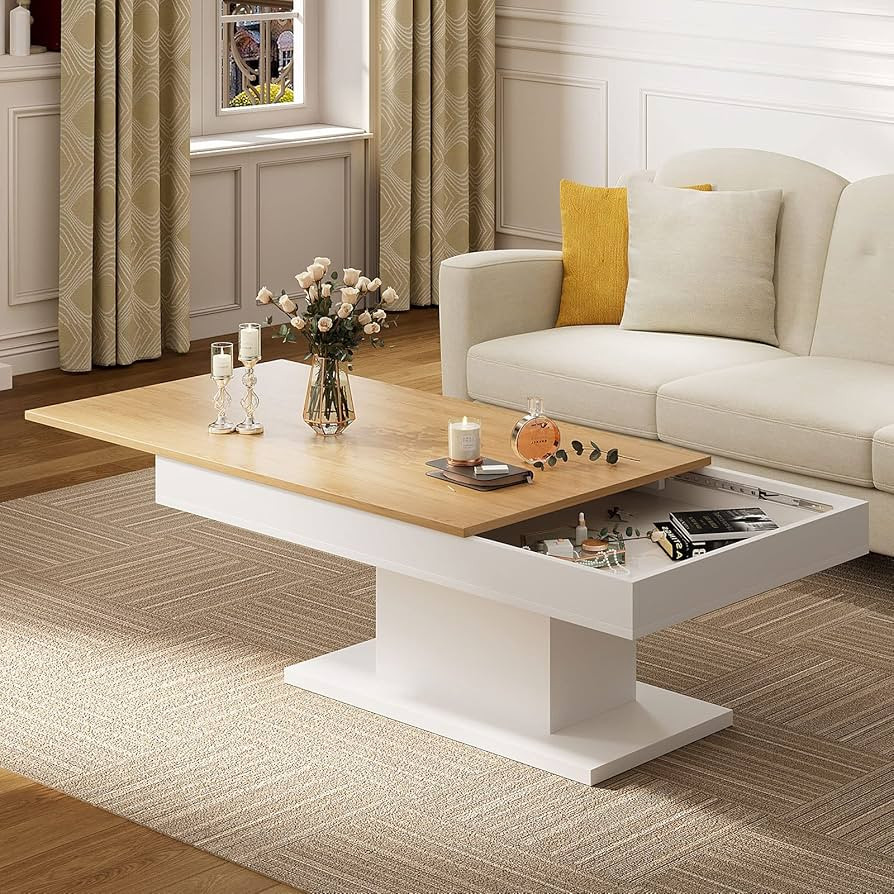 Wood Coffee Table for Living Room,Extendable Coffee Table with Hidden Storage, Pull-Out Modern Ce... | Amazon (US)