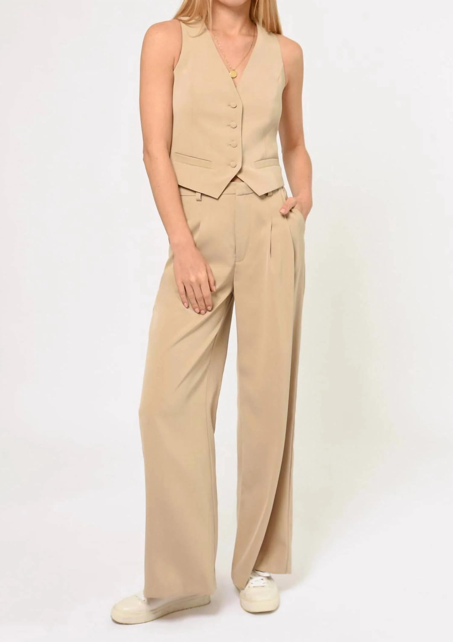 Stanley Wide Leg Trousers In Khaki | Shop Simon