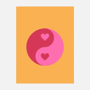 Ying Yang Hearts Print by Paisley Flamenbaum | Dorm Essentials - Orange / 9" x 12" - Dormify | Dormify