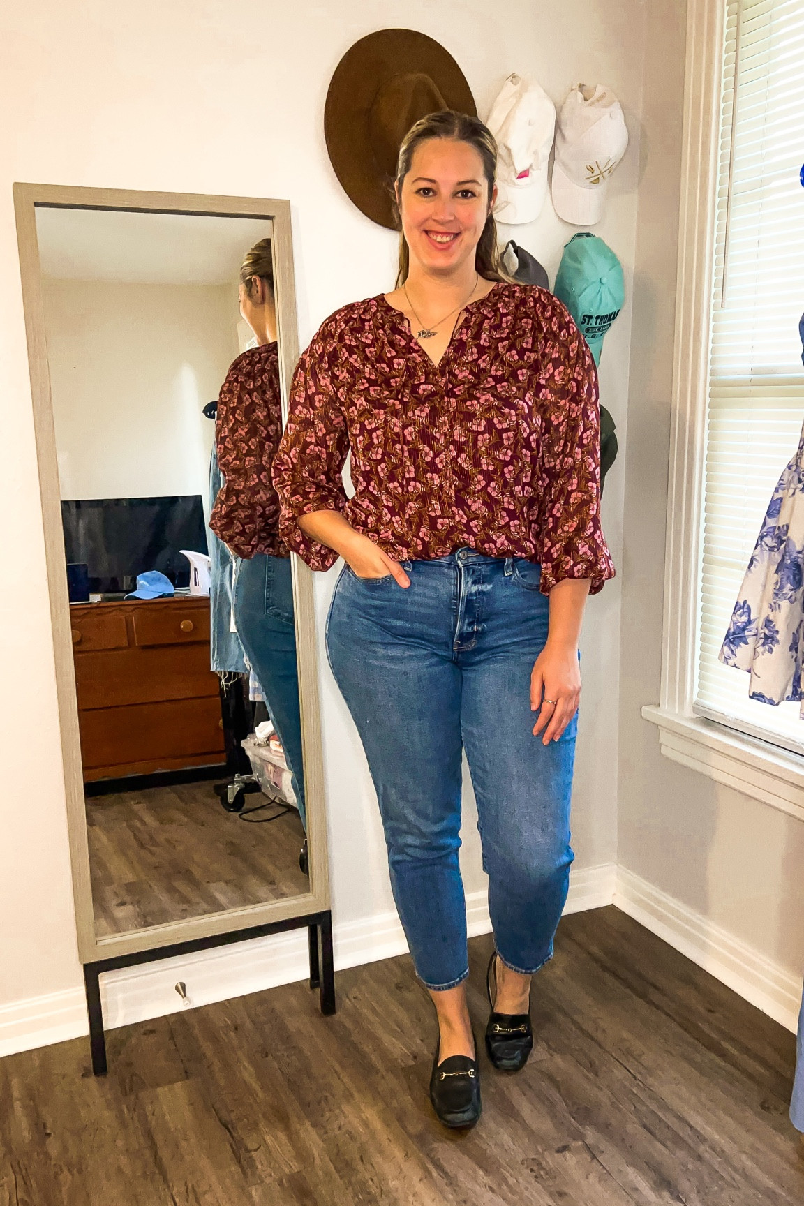 OOTD 6.4.24 - loft paisley blouse (size medium, linking other blouses in stock, 40% off right now), old navy OG straight jeans high rise (size 10), Sam Edelman loafers (size 9) - for a work style change the jeans for trousers or skinny pants 

Midsize, midsize outfit, size 10 outfit, size 12 style, affordable outfit, casual work outfit, effortless outfit, feminine style, Outfit inspo 

#LTKFindsUnder50 #LTKMidsize #LTKWorkwear