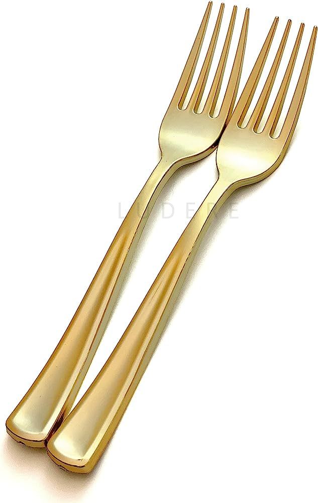 50 Piece Premium Gold Plastic Forks | Extra Heavy Duty with Bright Shiny Finish | Convenient and ... | Amazon (US)